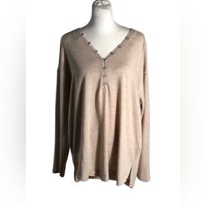Talulah beige long sleeve henley top Size Large